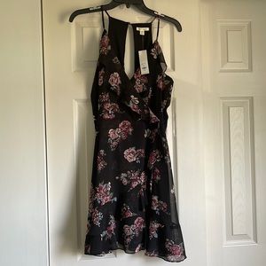 NWT black floral chiffon dress